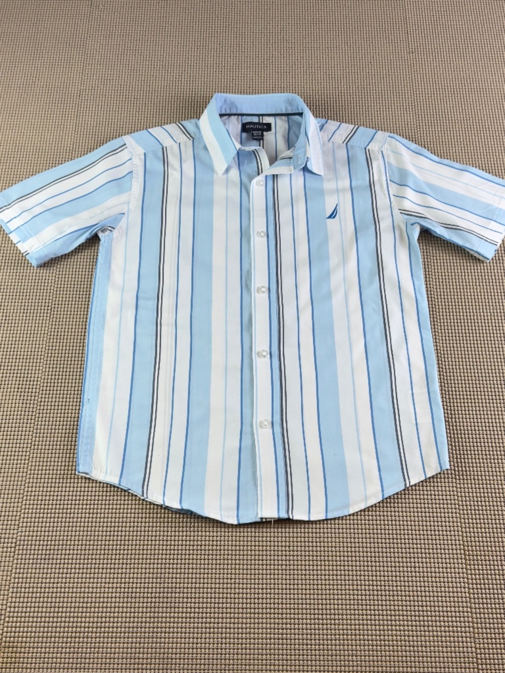 NAUTICA boys button down shirt short sleeve stripes print size medium 10/12